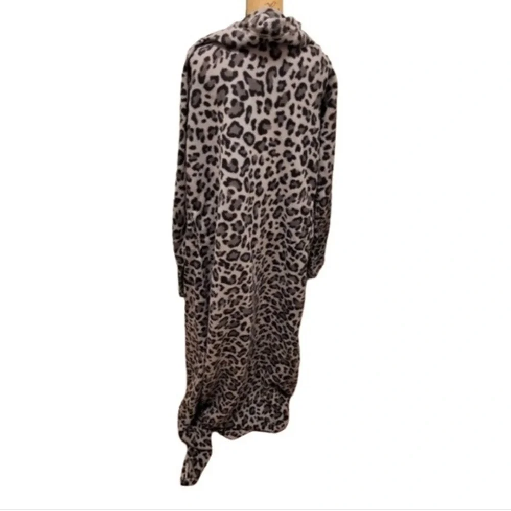 Cozy Leopard Print Fleece Hooded Robe‎ Pajama Snuggie Blanket Lounge Wear